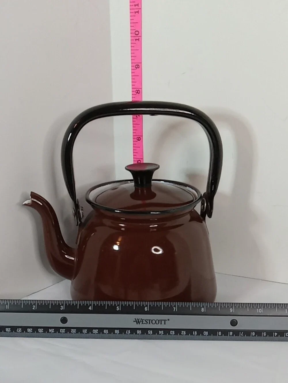 Classic Brown Enamel Tea Kettle with Black Handle